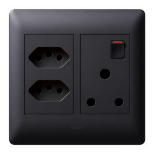 4X4 Single 16A Socket Wit Two Euro Socket Black